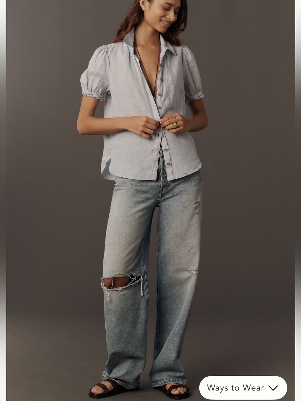 Pilcro Aly 100% Linen Puff-Sleeve Blouse